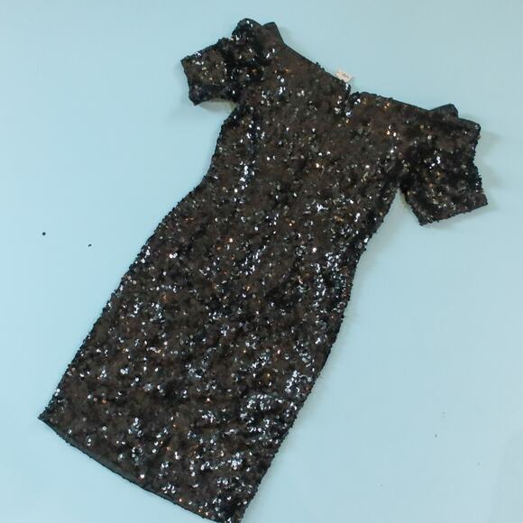Vintage 80s Lillie Rubin Black Sequin Sleaze Goth Sheath Dress Size Large - Picture 8 of 8